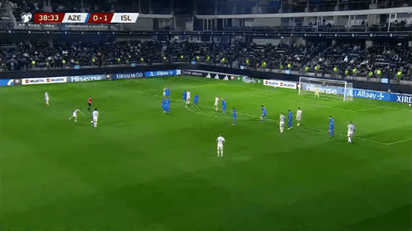 39'因加松破门! 阿塞拜疆 0- 2冰岛