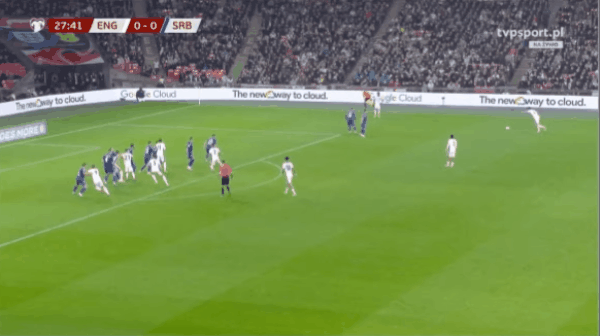 28'萨卡破门! 英格兰 1- 0塞尔维亚