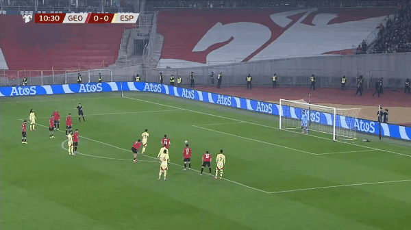 11'奥亚萨瓦尔点球破门! 格鲁吉亚 0- 1西班牙
