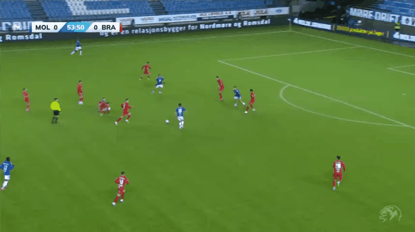 54'布雷维克破门! 莫尔德 1- 0布兰