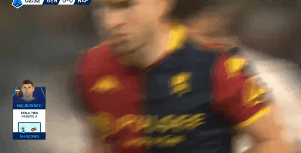 3'马利诺夫斯基点球破门! 热那亚 1- 0那不勒斯