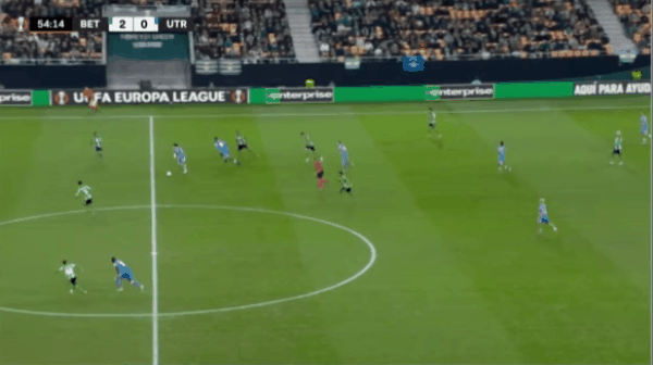 55'罗德里格斯破门! 皇家贝蒂斯 2- 1乌德勒支