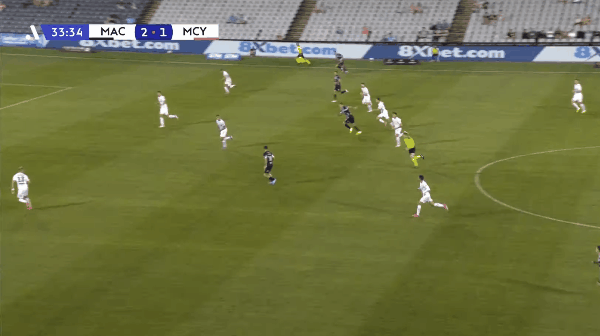 34'卡塞雷斯破门! 麦克阿瑟 3- 1墨尔本城