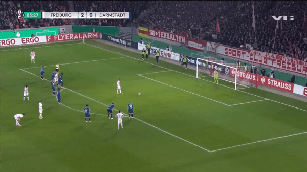 84'格里弗点球未进! 弗赖堡 2- 0达姆施塔特