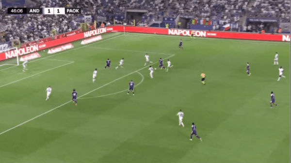 47'安布罗斯破门! 安德莱赫特 2- 1塞萨洛尼基