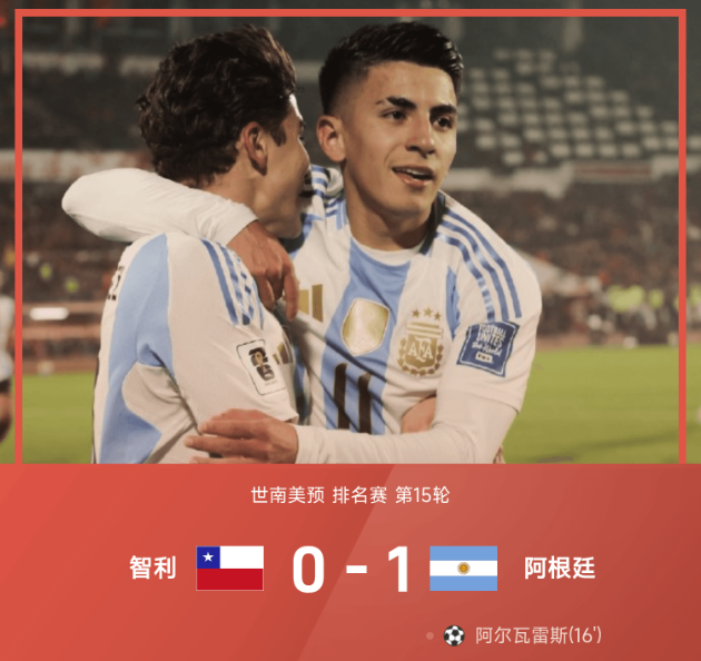 世南美预战报：阿尔瓦雷斯制胜、梅西替补造险，阿根廷1-0智利
