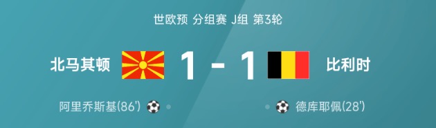 世欧预北马其顿VS比利时 阿里乔斯基世界波 1-1逼平强敌