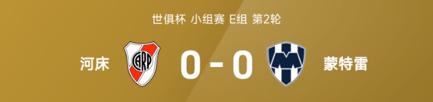世俱杯半场：马斯坦托诺远射造险，双方破门乏术，河床暂0-0蒙特雷