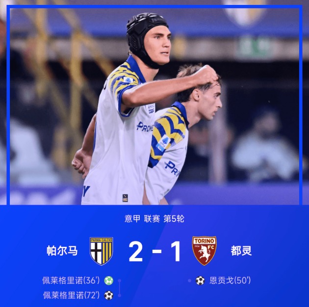 意甲战报:佩莱格里诺双响,帕尔马2-1都灵,取联赛首胜