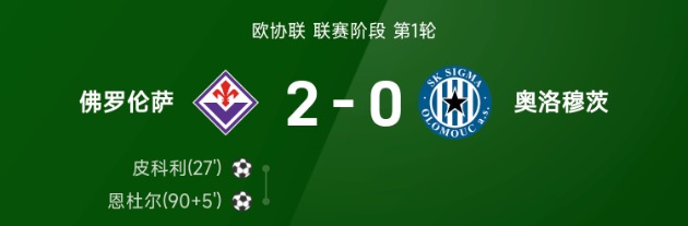 欧协联战报：皮科利、恩杜尔破门，佛罗伦萨2-0奥洛穆茨