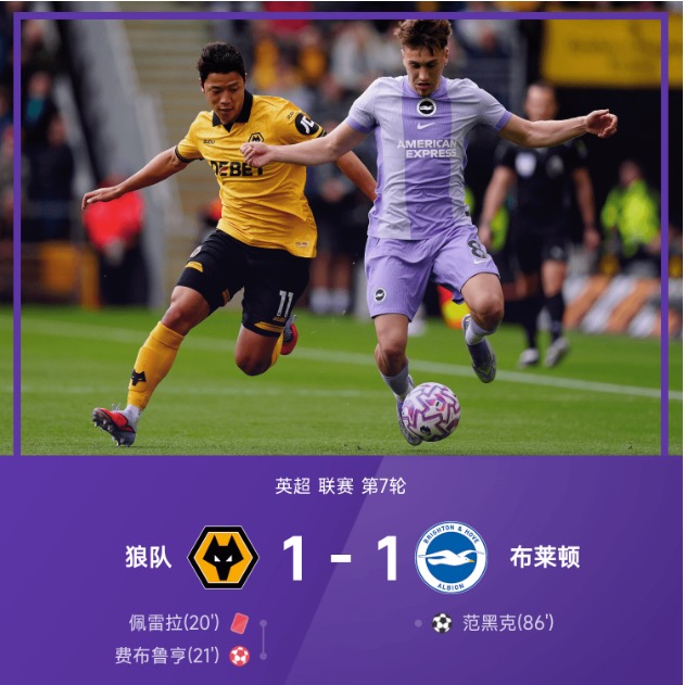 英超战报:费布鲁亨乌龙,范黑克破门,狼队1-1布莱顿