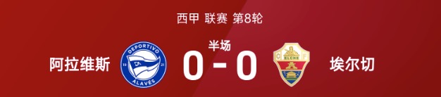 西甲半场：奥托禁区外远射造险，阿拉维斯0-0埃尔切