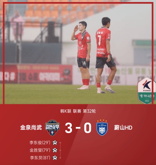 韩K联战报：李东炅传射，李东俊建功，金泉尚武3-0蔚山