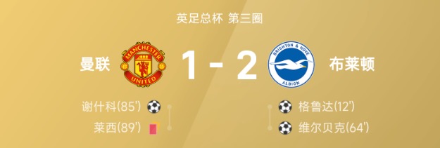 英足总杯布莱顿2比1胜曼联 维尔贝克弑旧主谢什科救主