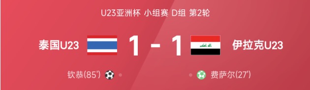 U23亚洲杯泰国1比1平伊拉克 钦恭绝平费萨尔点射建功