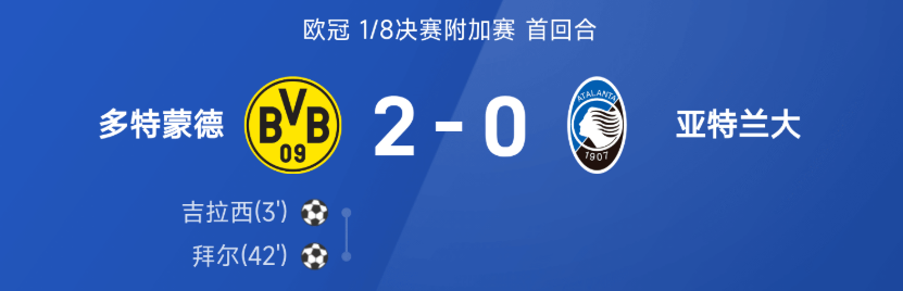 欧冠战报:吉拉西传射,拜尔破门建功,多特2-0亚特兰大