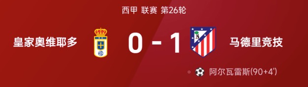 西甲战报:阿尔瓦雷斯读秒绝杀,马竞1-0奥维耶多