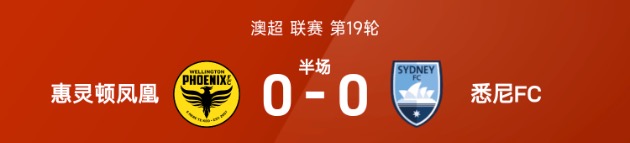 澳超半场：两队均破门乏术，惠灵顿凤凰暂0-0闷平悉尼FC
