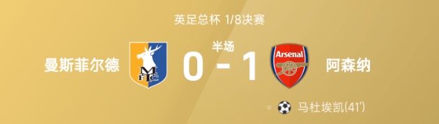 足总杯半场:马杜埃凯破僵,阿森纳1-0曼斯菲尔德