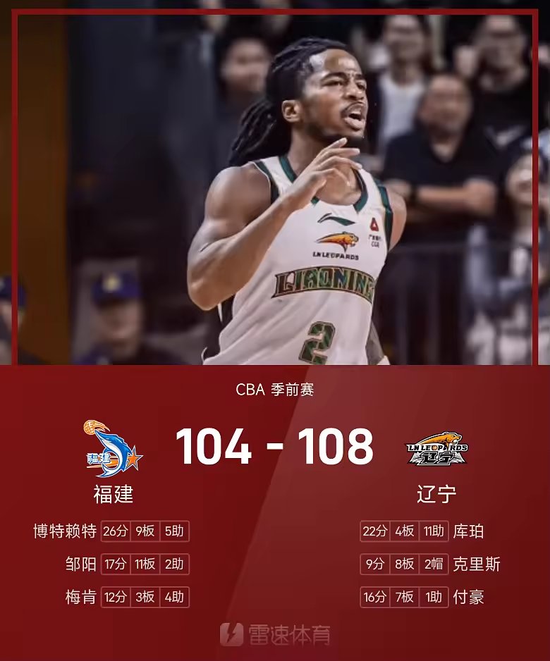 CBA季前赛战报库珀22分11助辽宁108比104胜福建