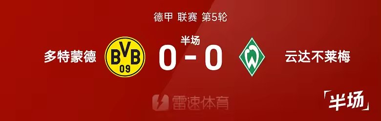 德甲半场萨比策中框拜尔失良机多特0比0不莱梅
