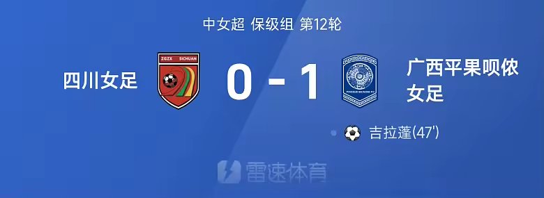 中女超战报吉拉蓬破门广西平果呗侬女足1比0胜四川女足