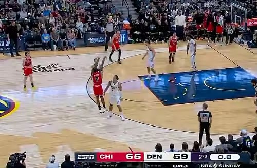 NBA季前赛威尔逊压哨三分公牛领先掘金9分结束上半场