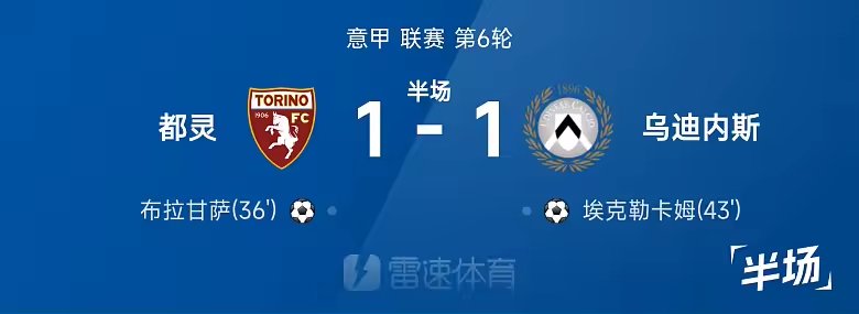 意甲半场布拉甘萨埃克勒卡姆破门都灵一比一乌迪内斯