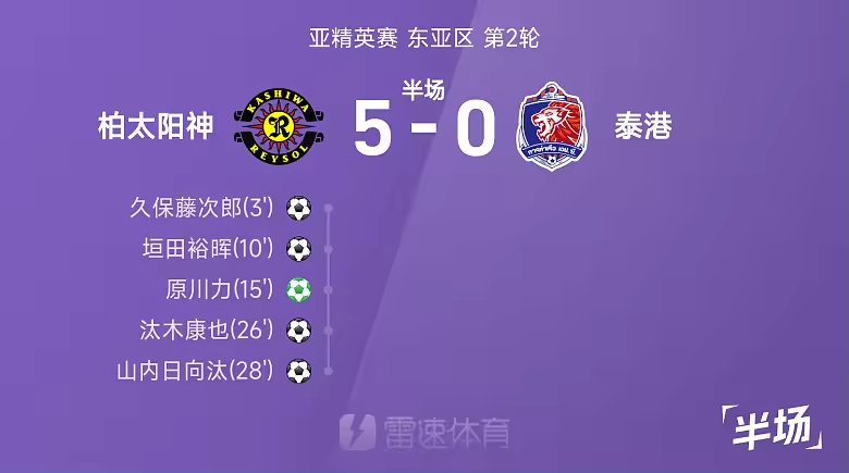 亚精英赛半场山内日向汰破门造点柏太阳神五比零泰港