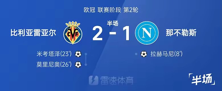欧冠半场拉赫马尼和米考塔泽破门黄潜2比1那不勒斯
